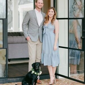 SHOSHANNA maxi dress blue tie front peep waist size 8